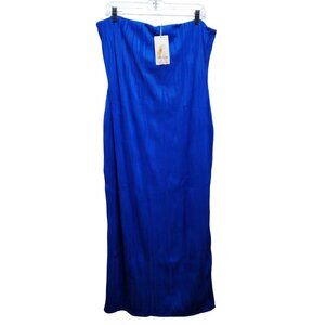 PrettyGarden Womens Strapless Pleated Midi Dress Royal Blue XXL Lightweight